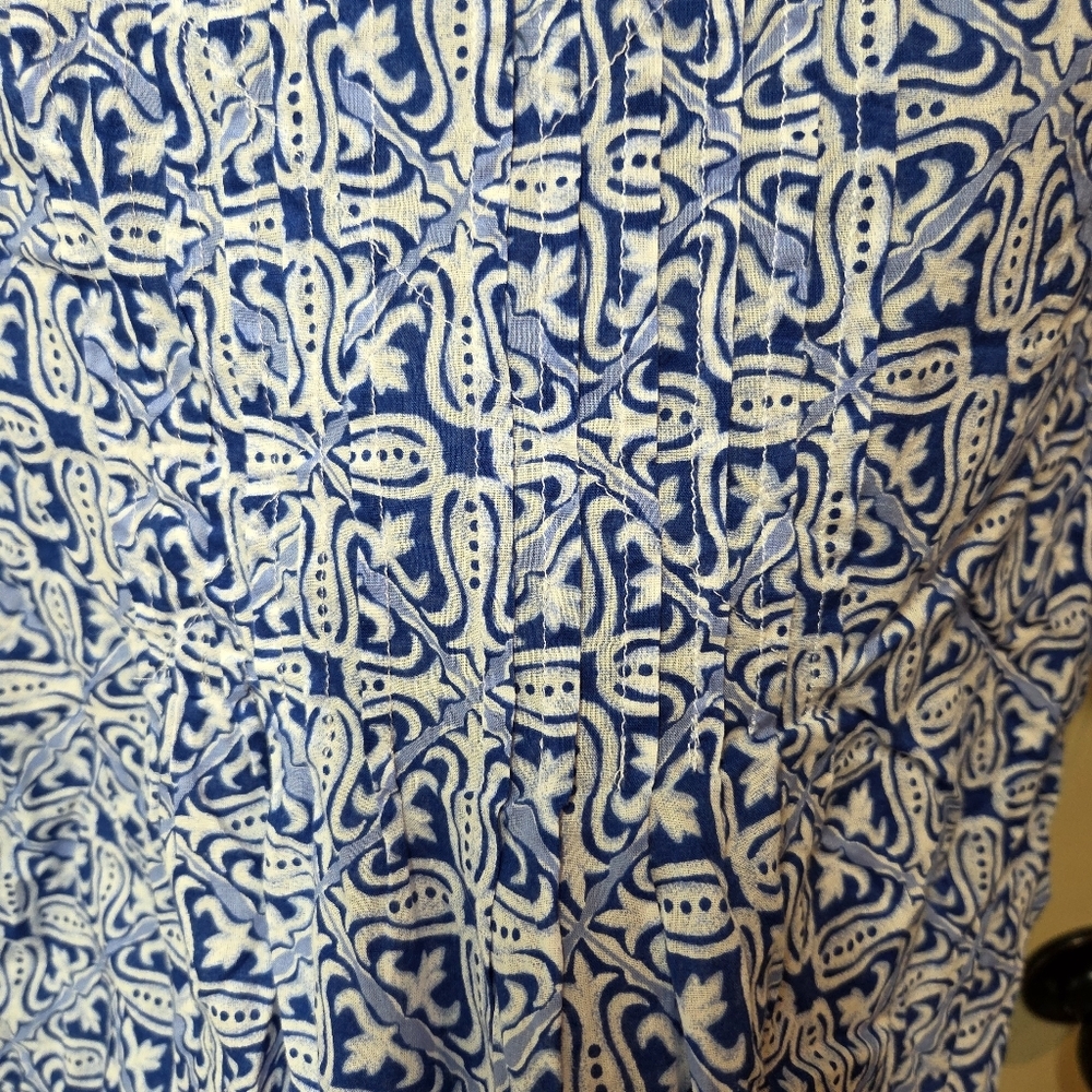 SOLD  Talbots Woman Medium Tunic Blouse Blue 3/4 Sleeve Button Front Boho Cotton - Picture 9 of 16